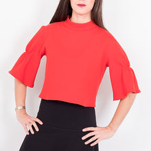 Charger l'image dans la galerie, Top Lilou en maille avec motifs en relief. 100% coton biologique certifié GOTS. Disponible en noir et en orange. Fabriqué au Pays Basque