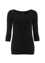 Charger l&#39;image dans la galerie, T-shirt manches 3/4 noir 96 % Coton peigné biologique certifié GOTS 4 % Elasthanne
